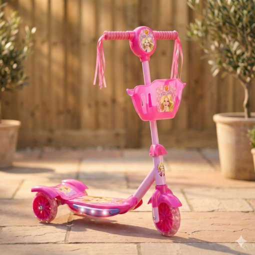 Patinete infantil com cesta rosa musical e luz DM Toys