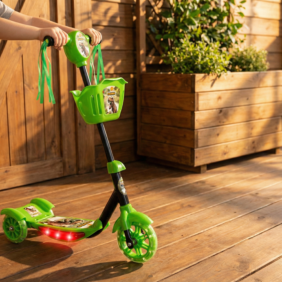 patinete infantil dinossauro Luz e Som