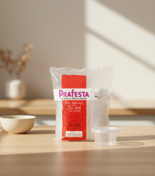 Pote Plástico Redondo 250ml com Tampa Prafesta