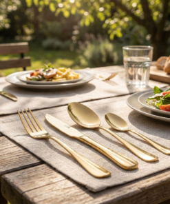 Faqueiro Positano Dourado 24 Peças Lyor