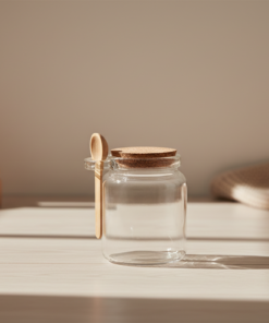 pote de vidro com colher bambu