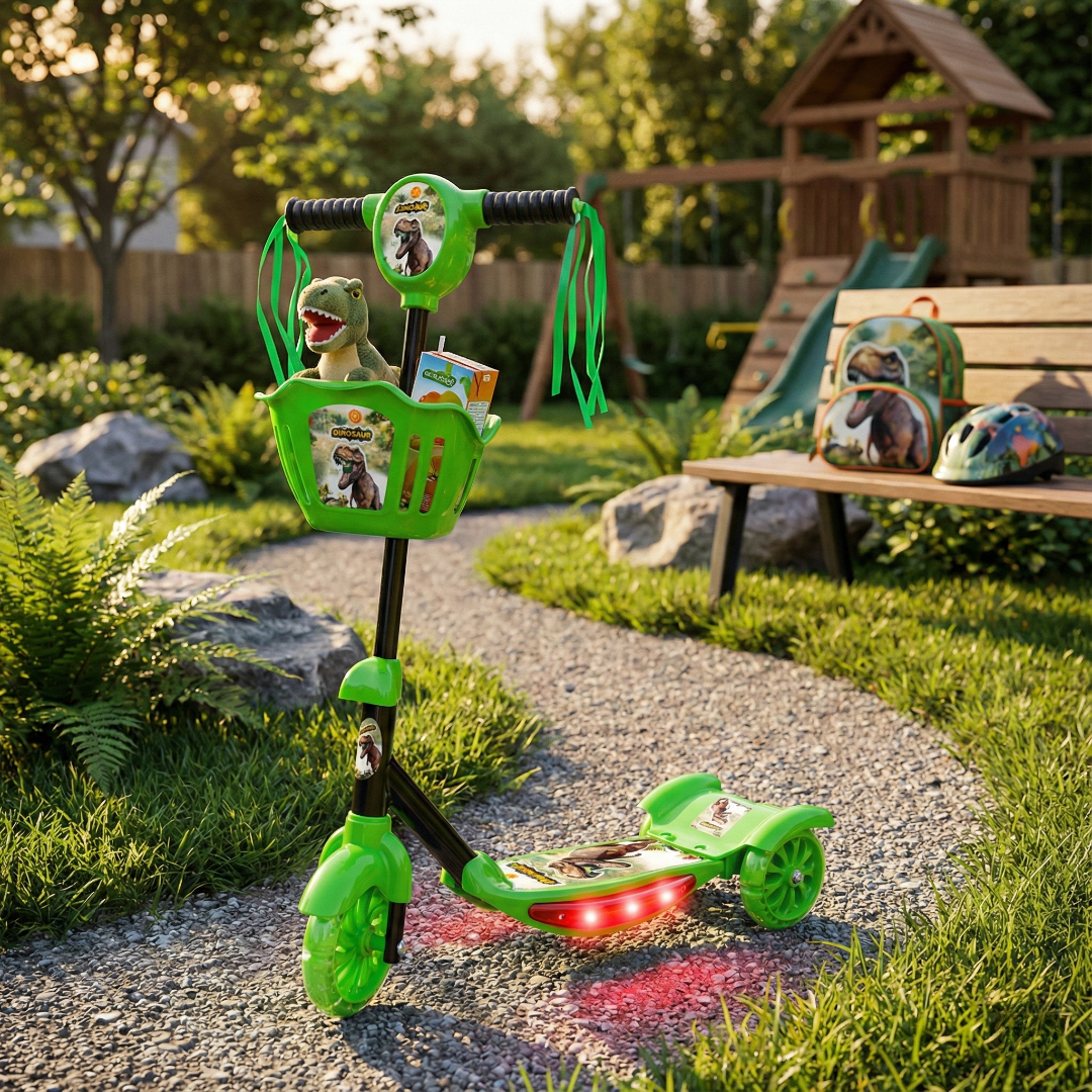 patinete infantil dinossauro Luz e Som