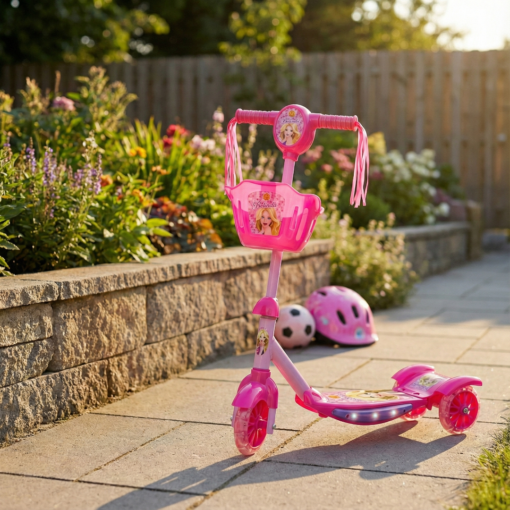 Patinete infantil com cesta rosa musical e luz DM Toys