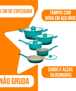 Conjunto de Panelas de Indução Verde 5 Peças