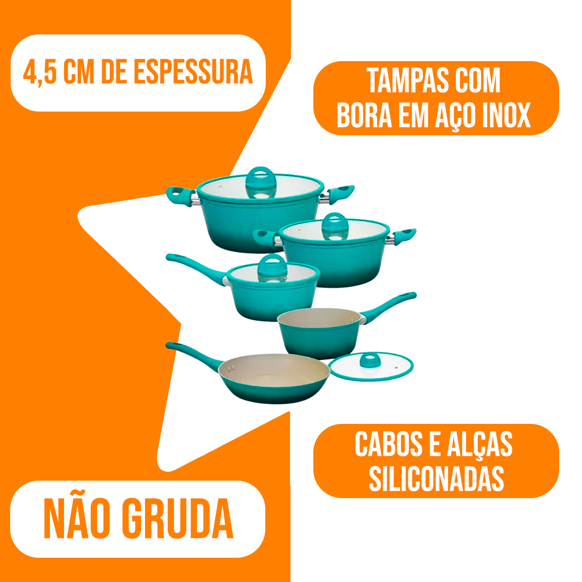 Conjunto de Panelas de Indução Verde 5 Peças