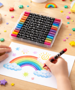 Estojo com 48 Canetinhas Ponta Dupla Glitter 96 Cores