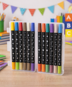 Estojo com 12 Canetinhas Ponta Dupla Glitter 24 Cores