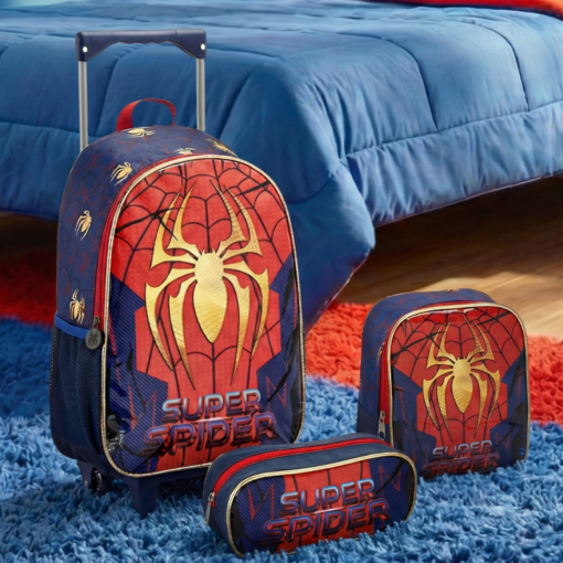 Kit Super Spider Escolar Mochila Lancheira e Estojo - Grátis Canetinhas 24 cores
