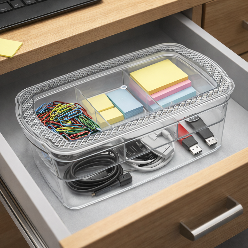 Organizador Retangular Diamante com Divisória Transparente