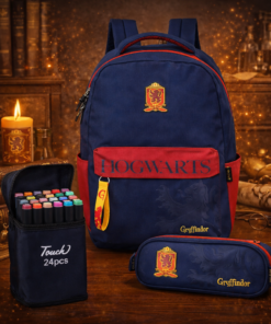 Kit Mochila e Estojo Harry Potter Escolar com 24 Canetinhas