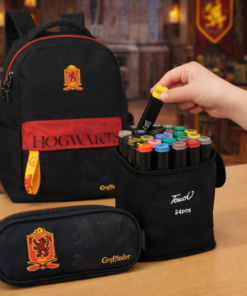 Kit Mochila e Estojo Harry Potter Escolar com 24 Canetinhas