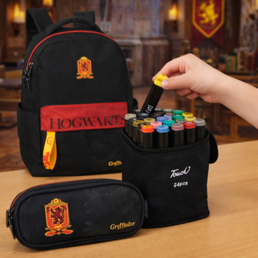 Kit Escolar Harry Potter com Mochila e Estojo - Grátis Canetinhas 24 Cores