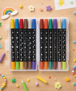 Estojo com 12 Canetinhas Ponta Dupla Glitter 24 Cores