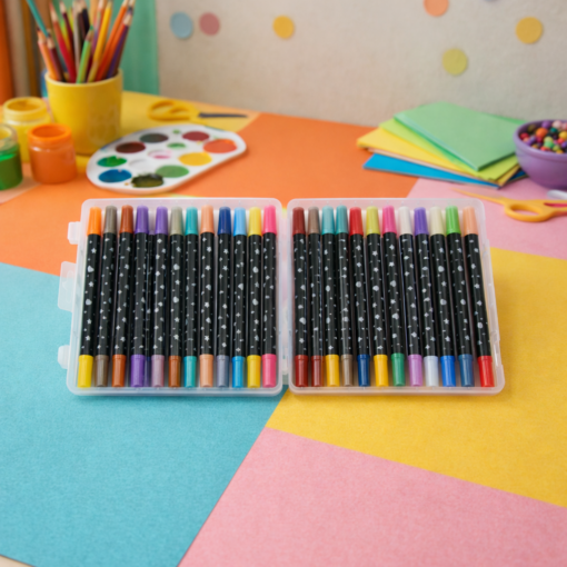 Estojo com 24 Canetinhas Ponta Dupla Glitter 48 Cores