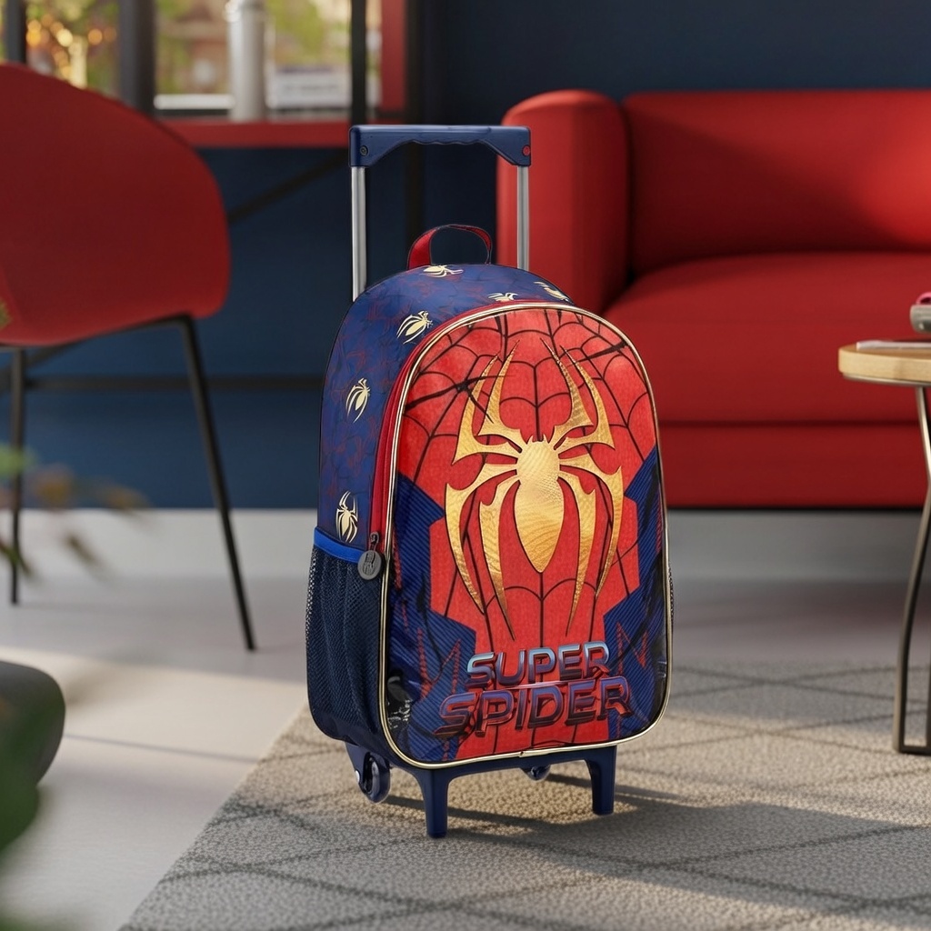Mochila Homem-Aranha Escolar Infantil Escolar com Rodinhas