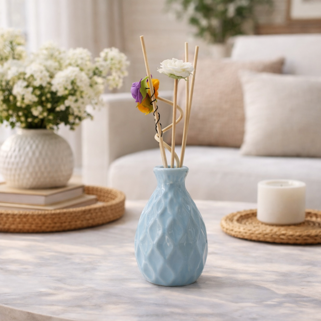 Vaso difusor de cerâmica com varetas decoradas