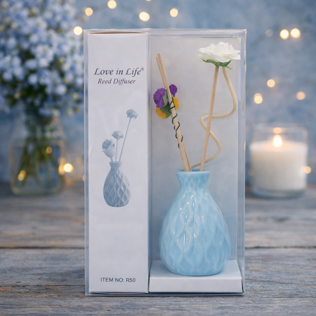 Vaso difusor de cerâmica com varetas decoradas