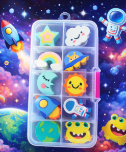 Borracha Espacial Escolar Infantil Pote Com 10 Unidades