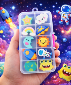 Borracha Espacial Escolar Infantil Pote Com 10 Unidades