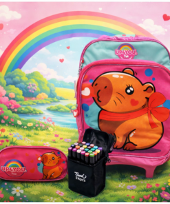 Kit Escolar Capivara Mochila Estojo e canetinha