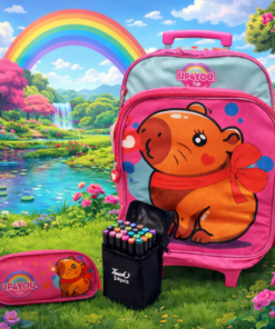 Kit Escolar Capivara Mochila Estojo e canetinha
