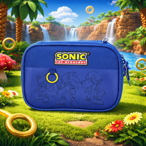 Kit Mochila Escolar Sonic Estojo e Canetinha 24 cores de Brinde