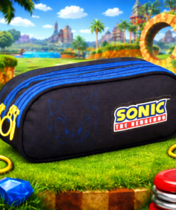 Estojo Escolar Sonic Hedgehog Triplo com 3 Zíper