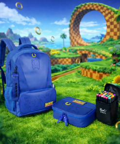 Kit Mochila Escolar Sonic Estojo e Canetinha 24 cores