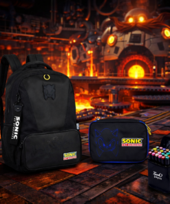 Kit Mochila Escolar Sonic Estojo e Canetinha 24 cores