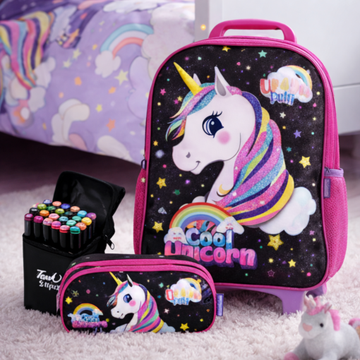 Kit Mochila unicórnio UP4YOU Estojo Canetinha 24 Cores