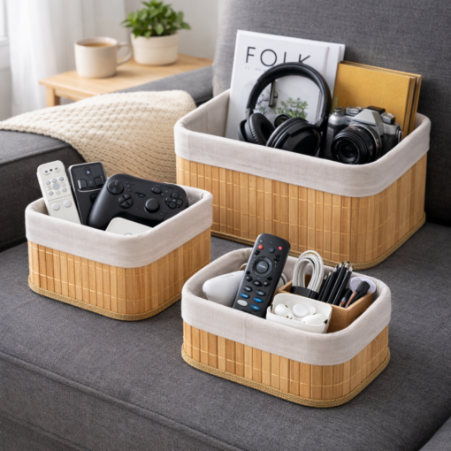 Kit 3 Cestos de Bambu Organizador Multiuso