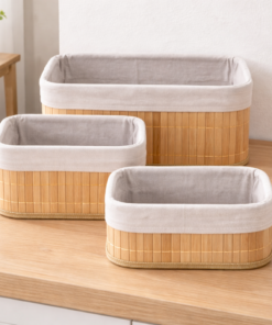 Kit 3 Cestos de Bambu Organizador Multiuso