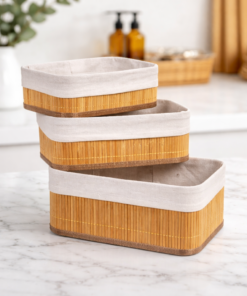 Kit 3 Cestos de Bambu Organizador Multiuso