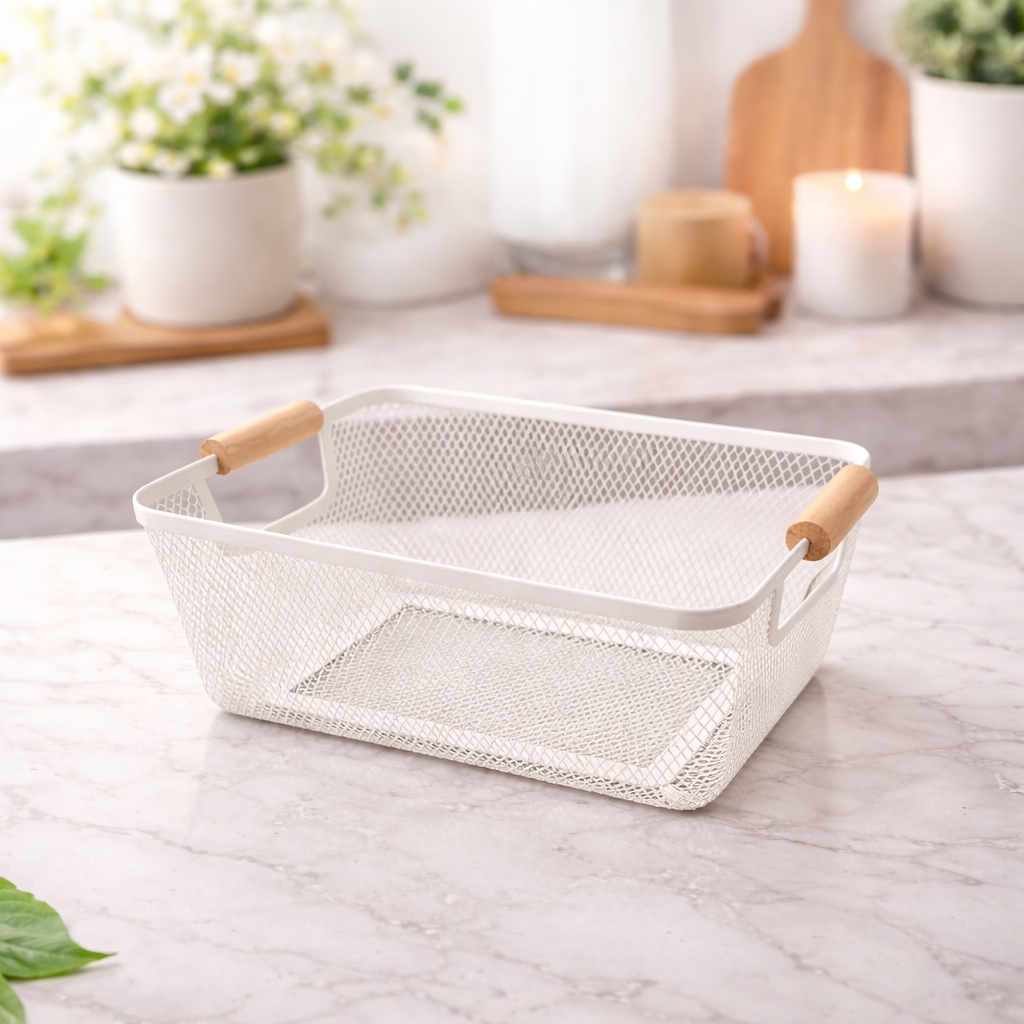 Cesta Telada Organizadora com Alça Estilo Bambu