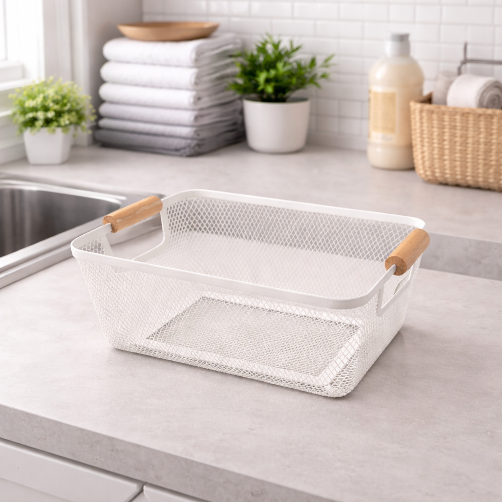 Cesta Telada Organizadora com Alça Estilo Bambu