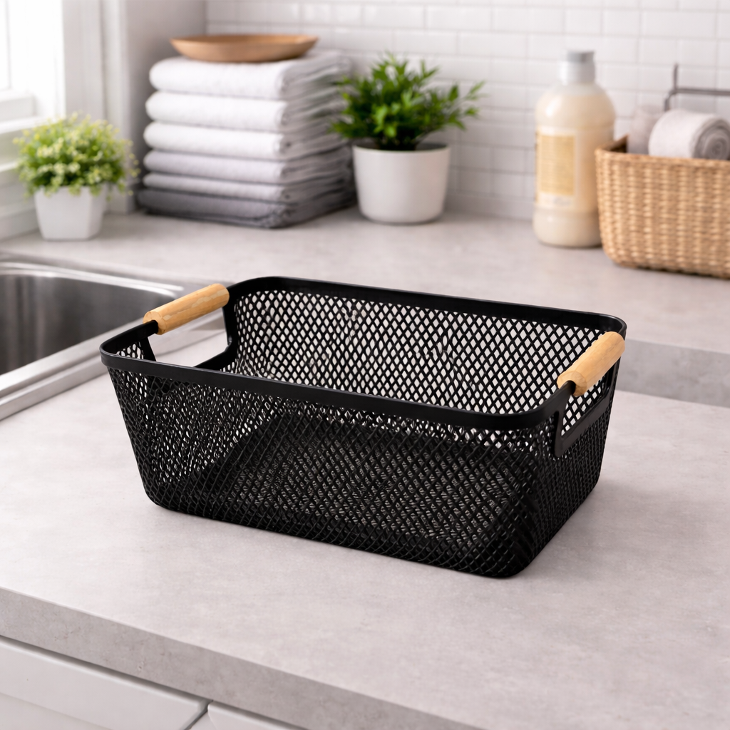 Cesta Telada Organizadora com Alça Estilo Bambu