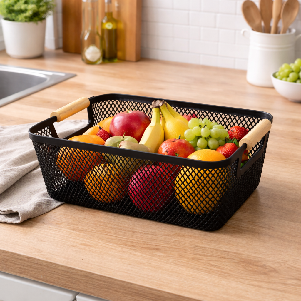 Cesta Telada Organizadora com Alça Estilo Bambu