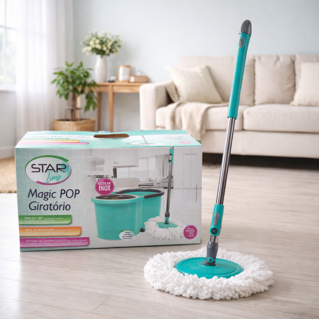 Esfregão Mop com Balde 12L Limpeza Prática com Microfibra