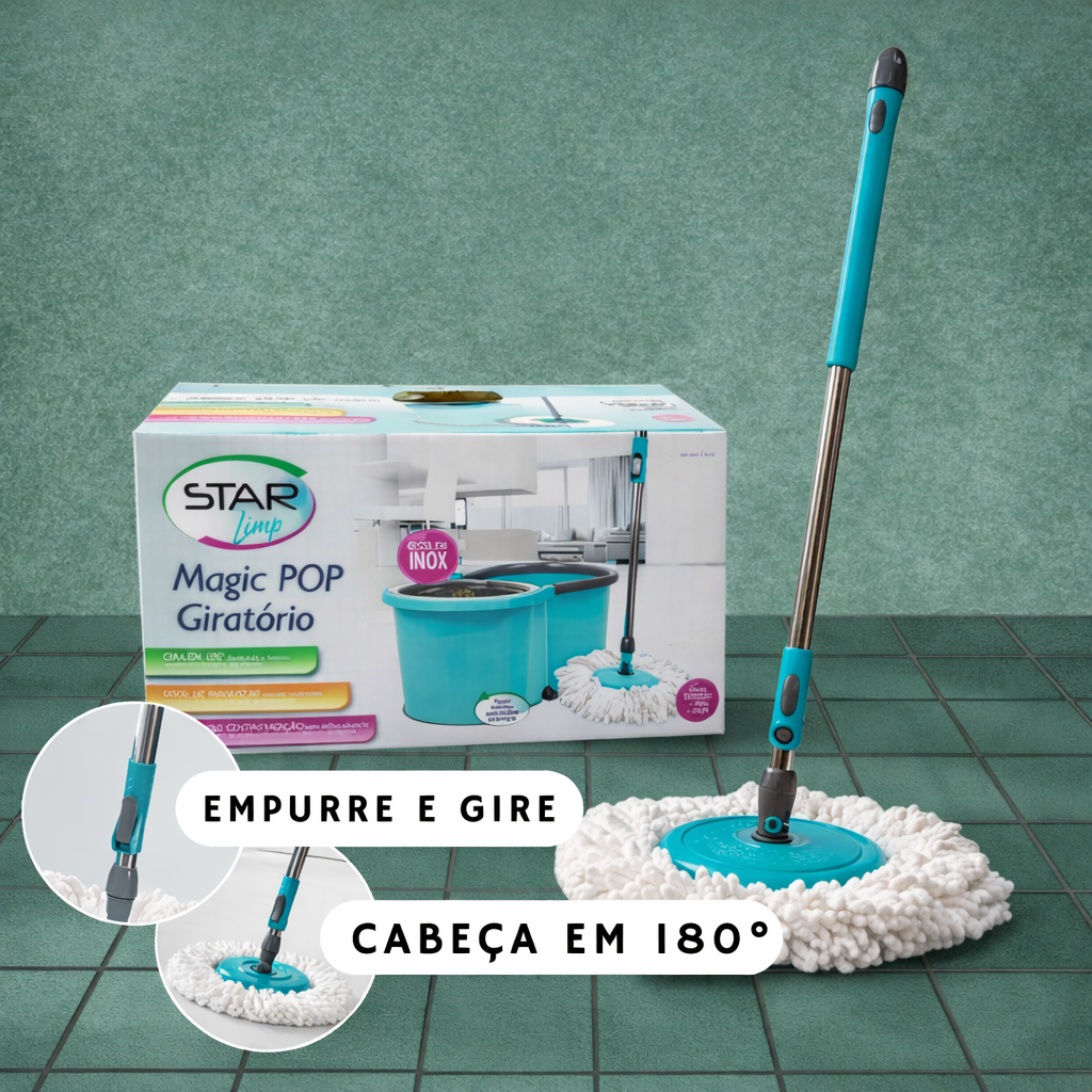 Esfregão Mop com Balde 12L Limpeza Prática com Microfibra