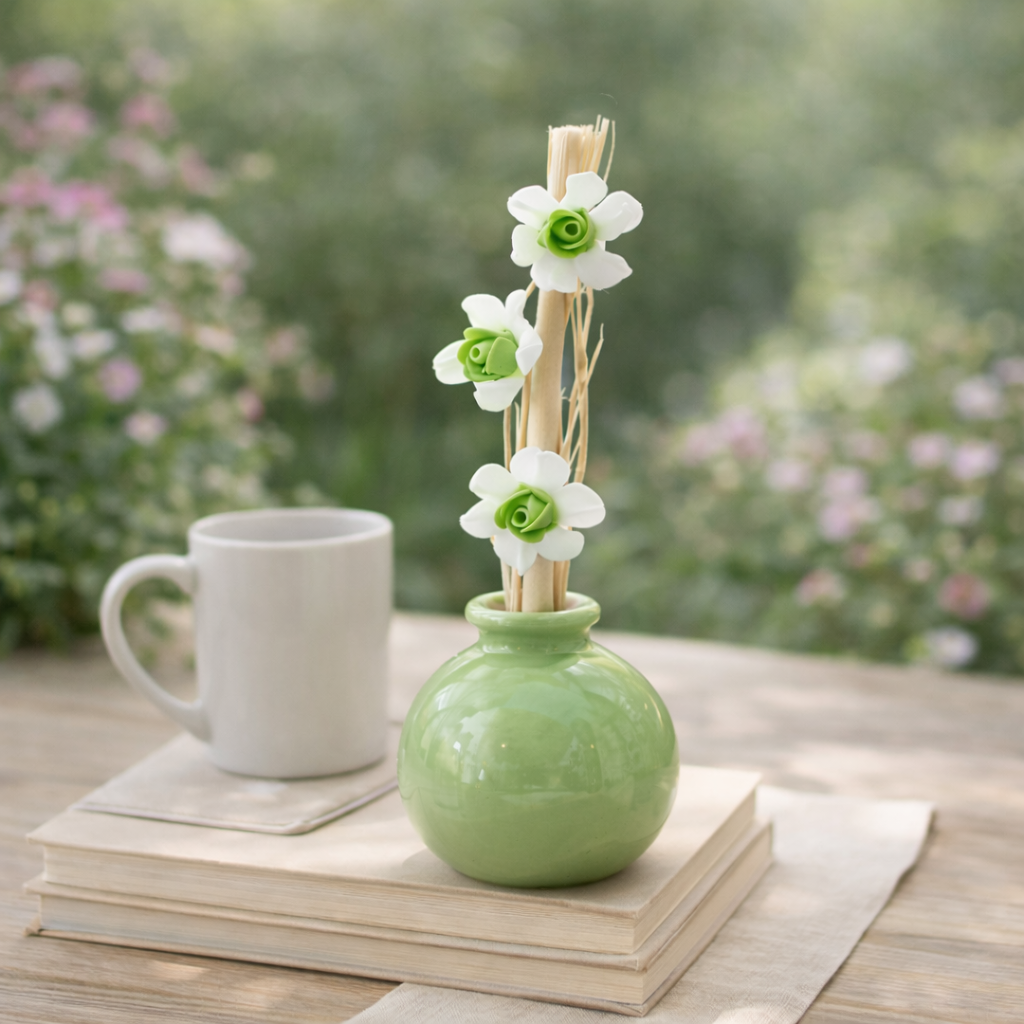 Vaso de Cerâmica Decorativo com Varetas 4x7cm Difusor