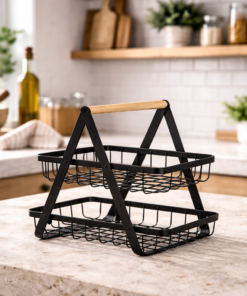 Fruteira de Mesa 2 Andares Ferro Preto Organizadora Cozinha