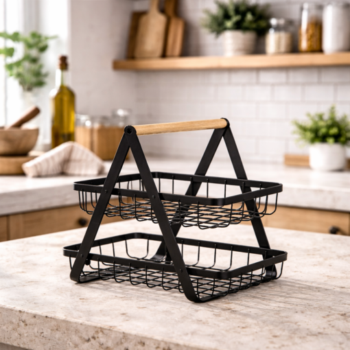 Fruteira de Mesa 2 Andares Ferro Preto Organizadora Cozinha