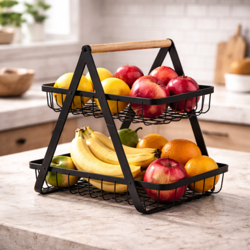 Fruteira de Mesa 2 Andares Ferro Preto Organizadora Cozinha