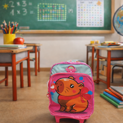 Mochila Capivara com Rodinhas Escolar Pink