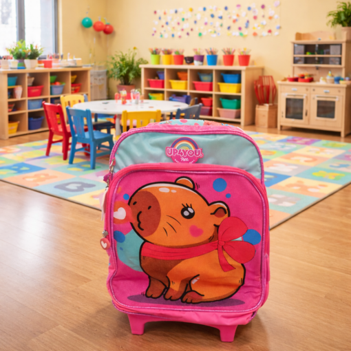 Mochila Capivara com Rodinhas Escolar Pink