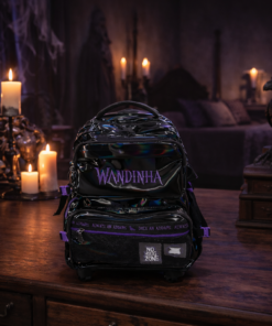 Mochila de Rodinha Wandinha Holográfica Preta Escolar