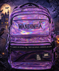 Mochila de Rodinha Wandinha Holográfica Preta Escolar