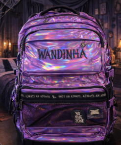 Mochila de Rodinha Wandinha Holográfica Preta Escolar
