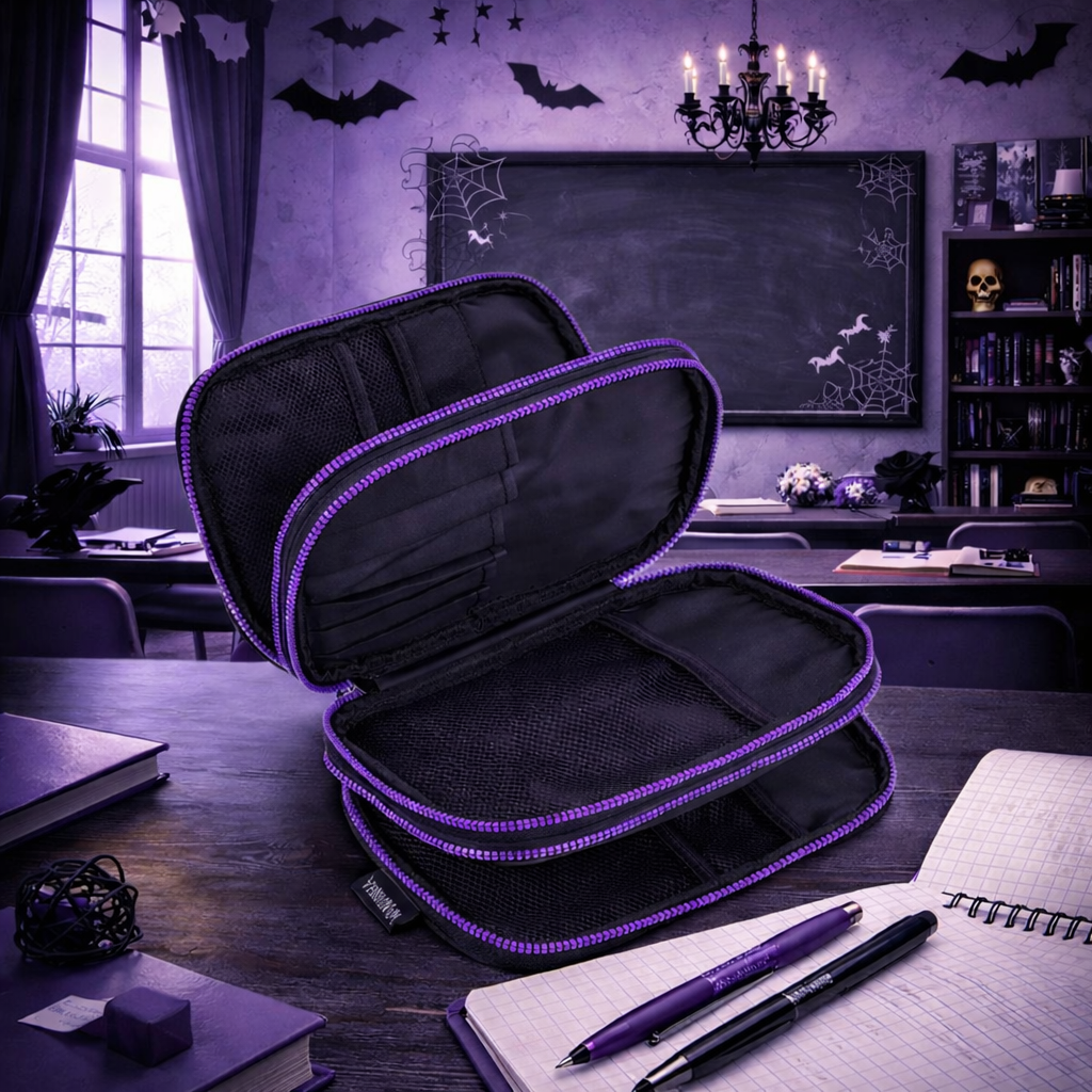 Estojo Triplo Box Wandinha Holográfico Escolar