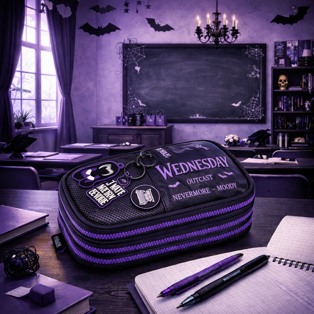 Estojo Triplo Box Wandinha Holográfico Escolar